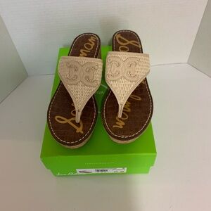 Sam Edelman Ruth Platform Sandals Linen Cream Logo Size 8.5 New